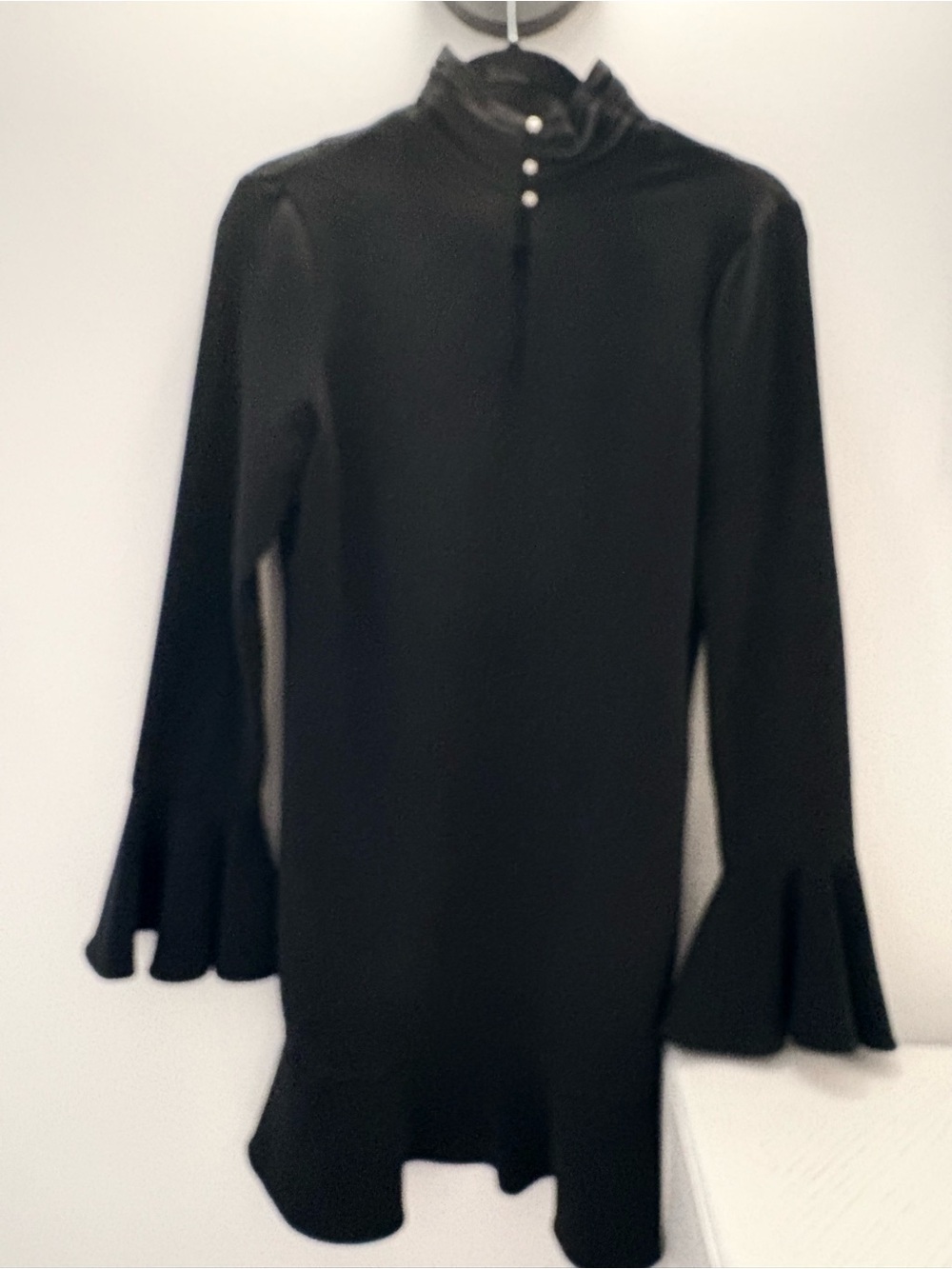 INTERMIX Black Ruffle Cuff Mock Neck Tunic